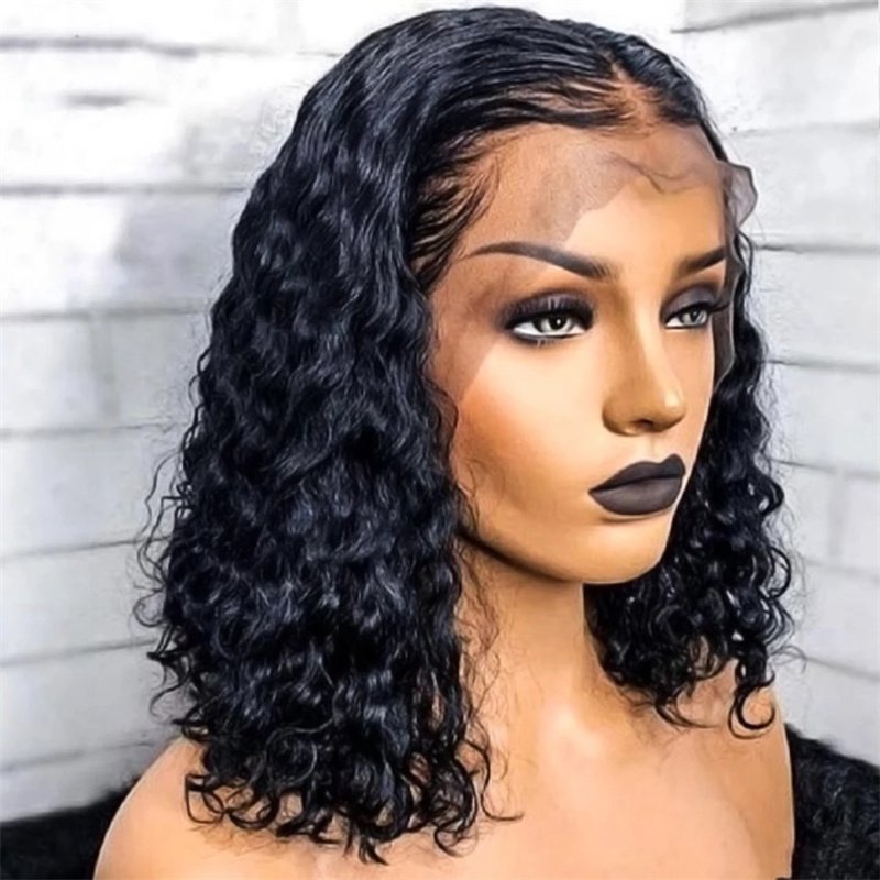 Brazilian Hair Lace Front Wig,Virgin Remy 100% Real Human Hair Wig,Natural Transparent Lace Short water Human Hair Bob Wig