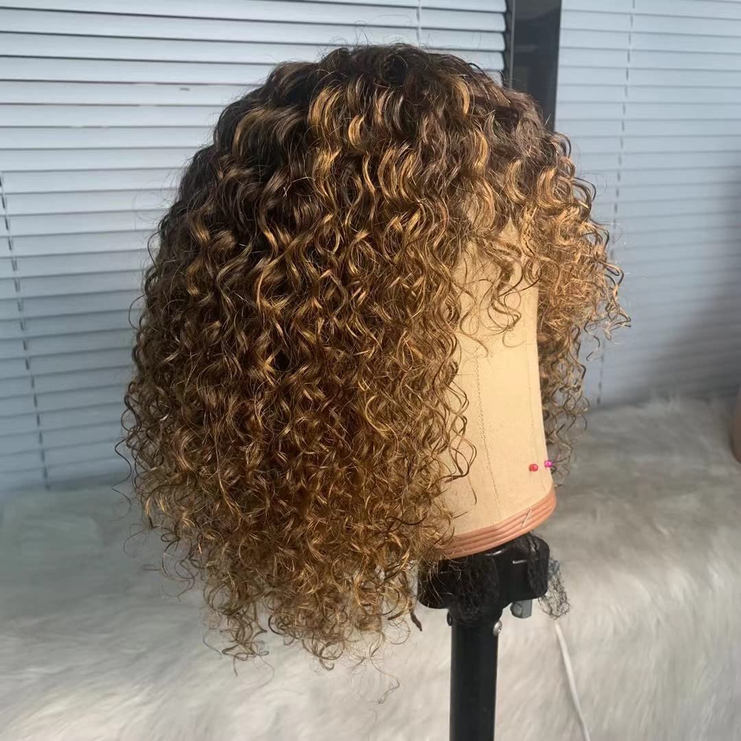Glueless Brazilian Short Bob Wig With Bangs, Bang Luxury Curly Wig, Cheap Curly Human Hair Bang Wig Non Lace Human Hair Wigs