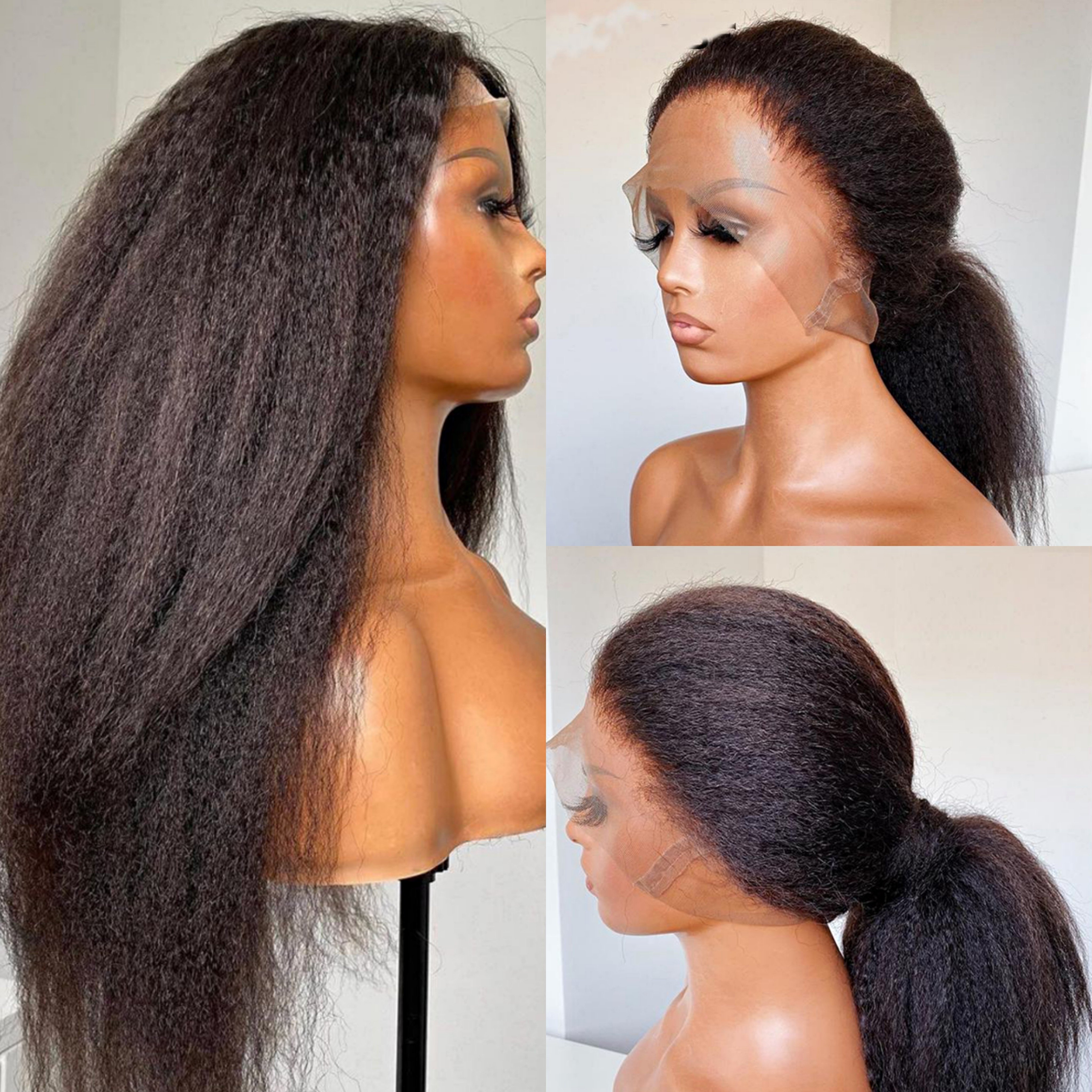 13x4 Transparent Lace Front Wigs Kinky Straight Raw Human Hair 40 Inches Virgin Human Hair Kinky Straight Wig For Black Women
