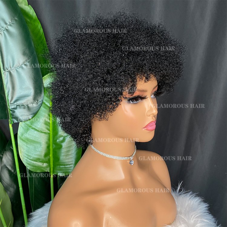 Factory Supply cheap price Wholesale Cheap Brazilian Virgin Raw Human Hair natural black kinky curly regular wig with bang