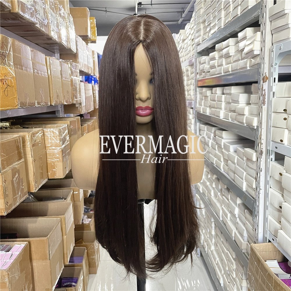 Factory Outlet Dark Brown European Virgin Human Hair Wig Silk Jewish Wig Sheitel Shevy/Irene/Miri Silk Base Kosher Wig