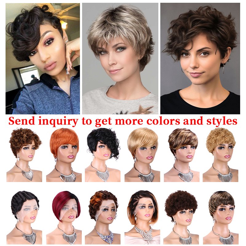 Cheap Puff Afro Kinky Curly Wig Full Frontal Short Bob Lace Front Wig Glueless Short Pixie Cut Human Hair Wigs