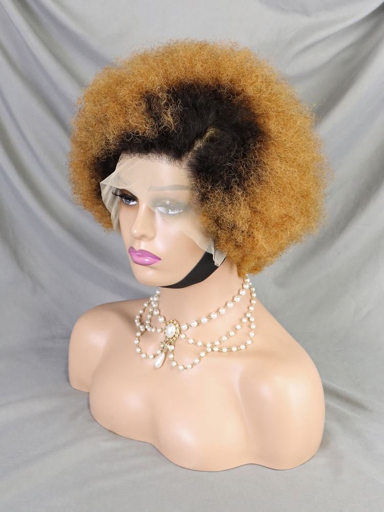 Cheap Puff Afro Kinky Curly Wig Full Frontal Short Bob Lace Front Wig Glueless Short Pixie Cut Human Hair Wigs