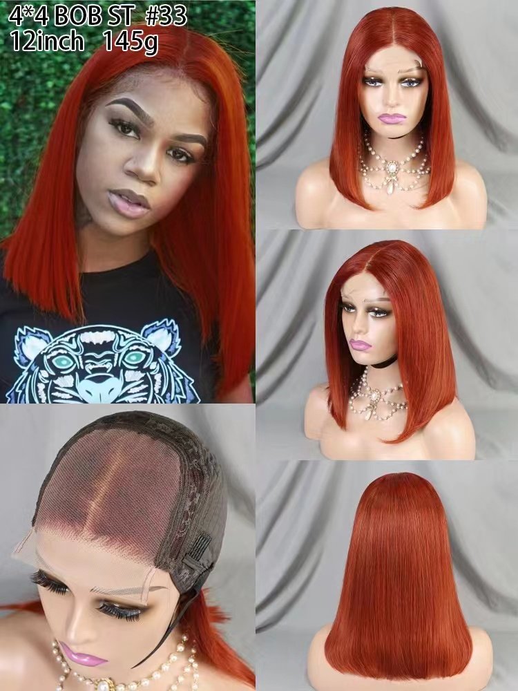 Human Hair Wig Perruques-naturel Peluca Peruvian Black Short Straight Bob 13*4/4*4 Full Lace front Lace Human Hair Wig For Women