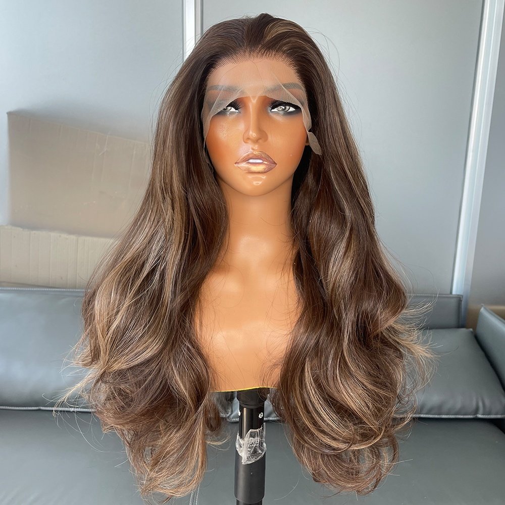 Highlights Futura 13X4 Synthetic Lace Front Wig Pre-Plucked Hairline Long Body Wave Glueless Half Hand Tied Wigs for Black Women