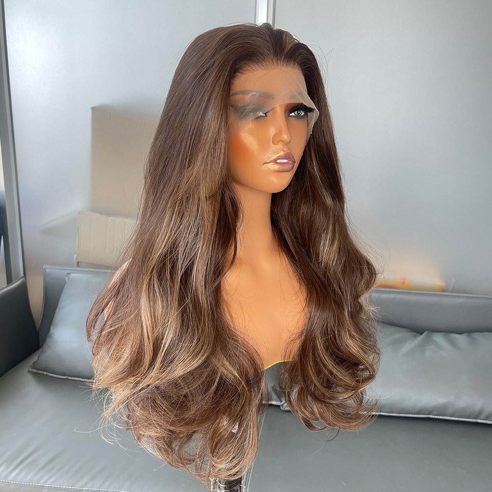 Highlights Futura 13X4 Synthetic Lace Front Wig Pre-Plucked Hairline Long Body Wave Glueless Half Hand Tied Wigs for Black Women