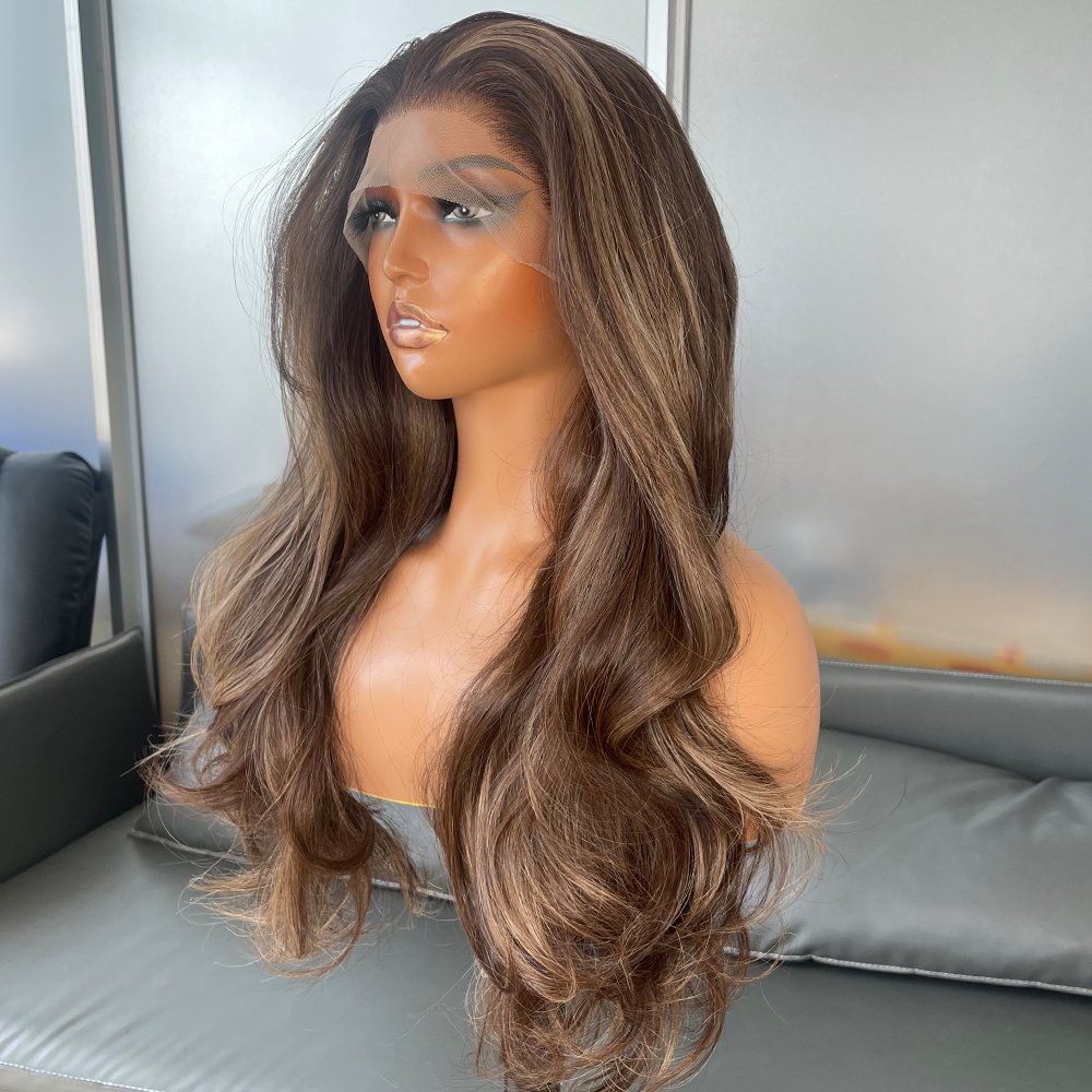Highlights Futura 13X4 Synthetic Lace Front Wig Pre-Plucked Hairline Long Body Wave Glueless Half Hand Tied Wigs for Black Women