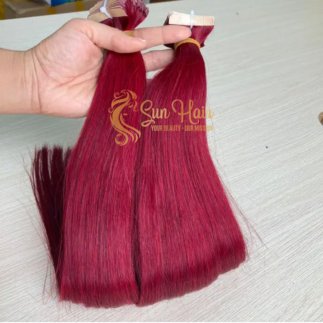Wholesale Hot Trending Red Colour Straight Tape in Hair Virgin Unprocessed Cutilcle Aligned 100% Human Hair Extensions
