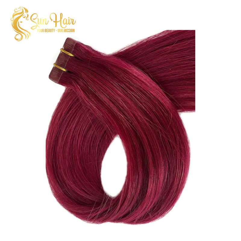 Wholesale Hot Trending Red Colour Straight Tape in Hair Virgin Unprocessed Cutilcle Aligned 100% Human Hair Extensions