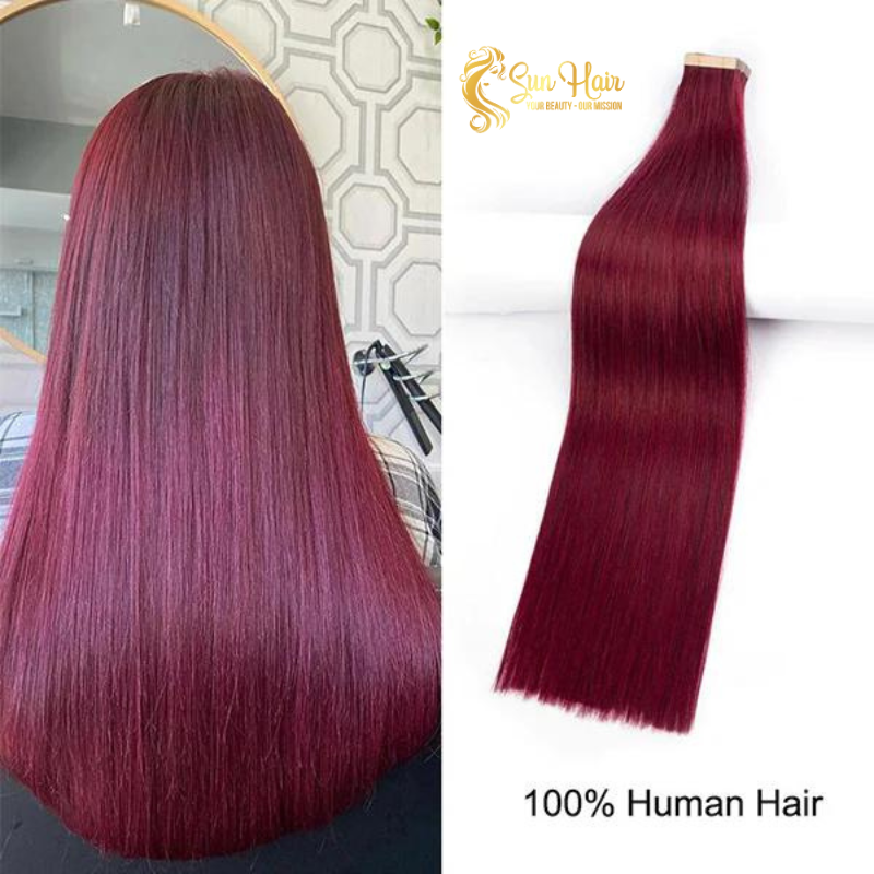 Wholesale Hot Trending Red Colour Straight Tape in Hair Virgin Unprocessed Cutilcle Aligned 100% Human Hair Extensions