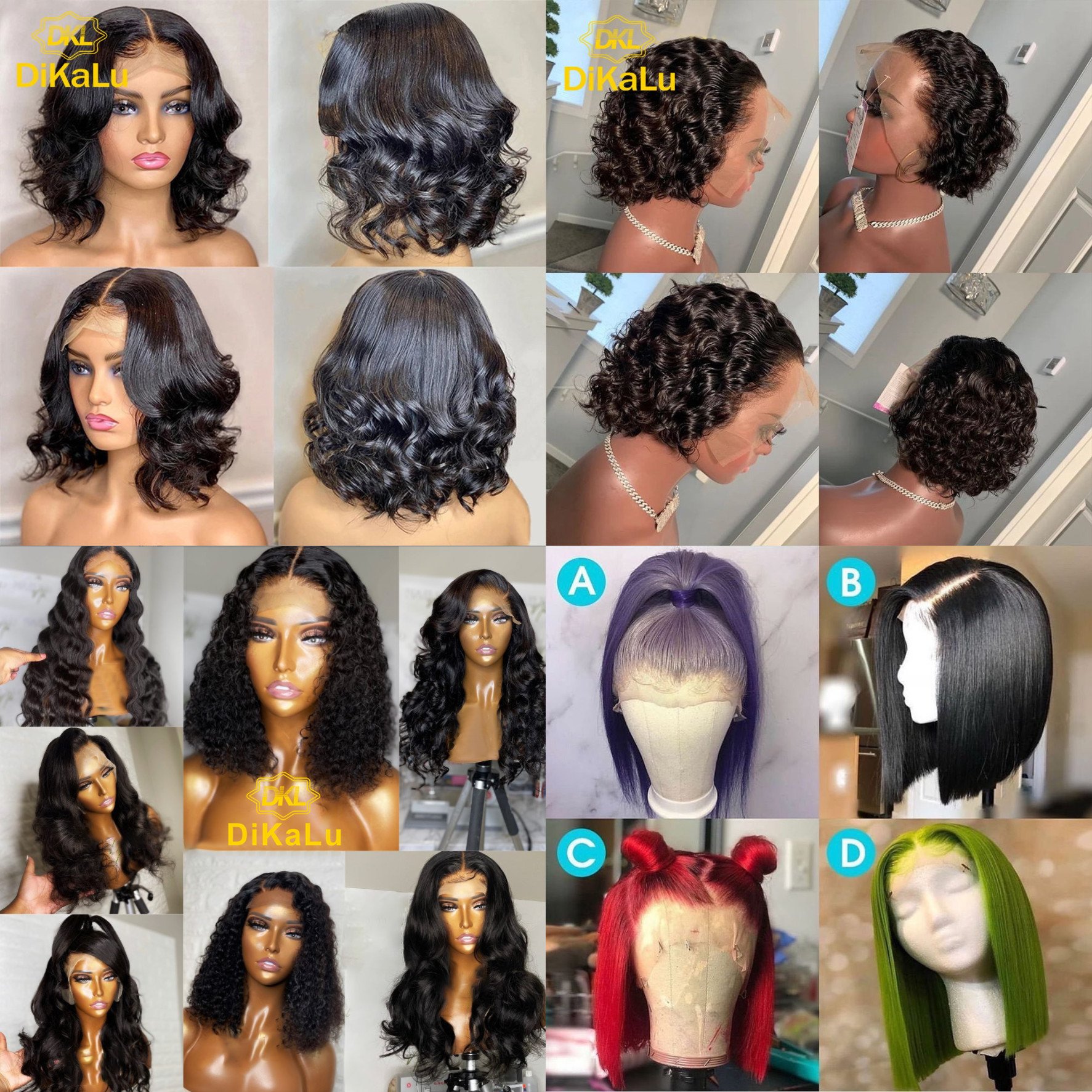 DKL Short Bob Wigs Straight Hair Lace Front Wig For Black Women Highlight Human Hair Wigs