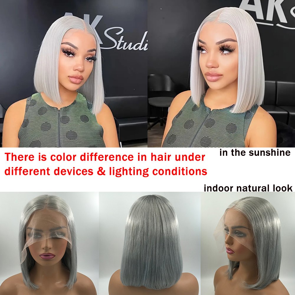 Grey Color Lace Frontal Human Hair Wig Pre Plucked Short Bob Pixie Cut Full Frontal Wigs For Black Women