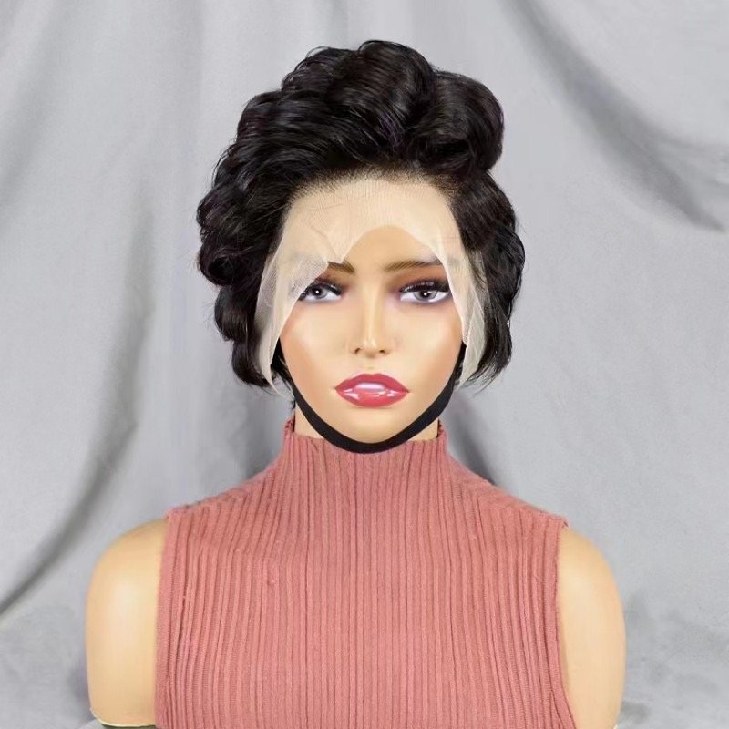 13*4 pixie cut transparent lace frontal Brazilian Remy human hair wigs for women Preplucked short curly human hair wigs