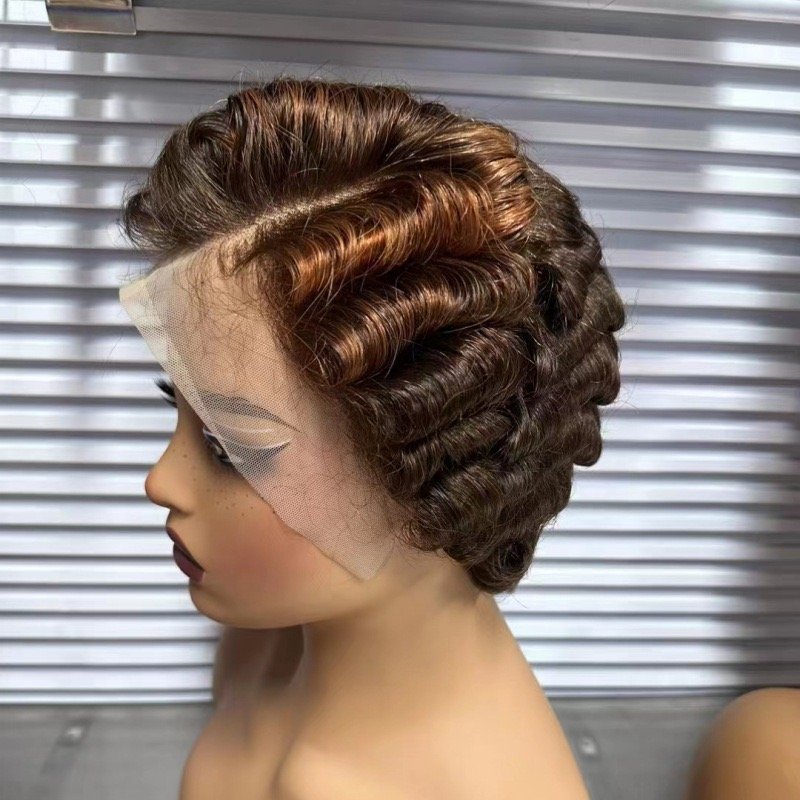 13*4 pixie cut transparent lace frontal Brazilian Remy human hair wigs for women Preplucked short curly human hair wigs