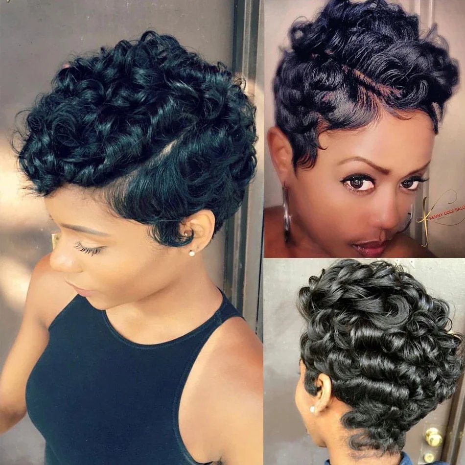 13*4 pixie cut transparent lace frontal Brazilian Remy human hair wigs for women Preplucked short curly human hair wigs