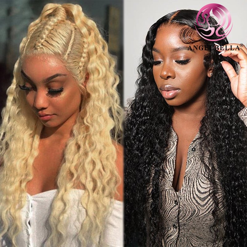 AngelBella Raw Indian Hair Virgin Cuticle Aligned Hair Wigs Deep Wave Hd Frontal Full Lace Human Hair Wigs For Black Women