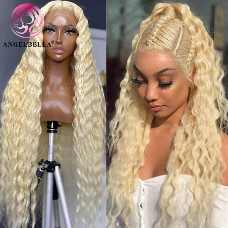 AngelBella Raw Indian Hair Virgin Cuticle Aligned Hair Wigs Deep Wave Hd Frontal Full Lace Human Hair Wigs For Black Women
