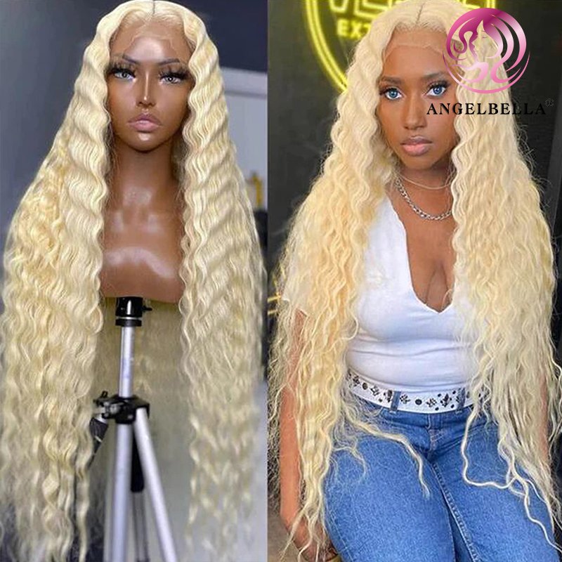 AngelBella Raw Indian Hair Virgin Cuticle Aligned Hair Wigs Deep Wave Hd Frontal Full Lace Human Hair Wigs For Black Women