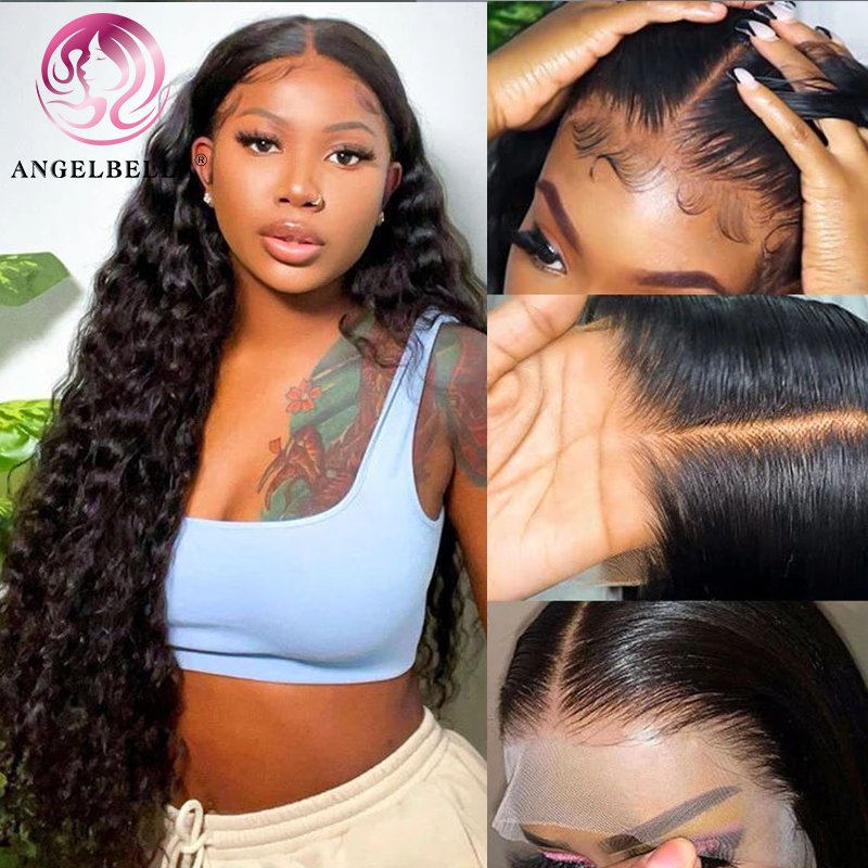 AngelBella Raw Indian Hair Virgin Cuticle Aligned Hair Wigs Deep Wave Hd Frontal Full Lace Human Hair Wigs For Black Women
