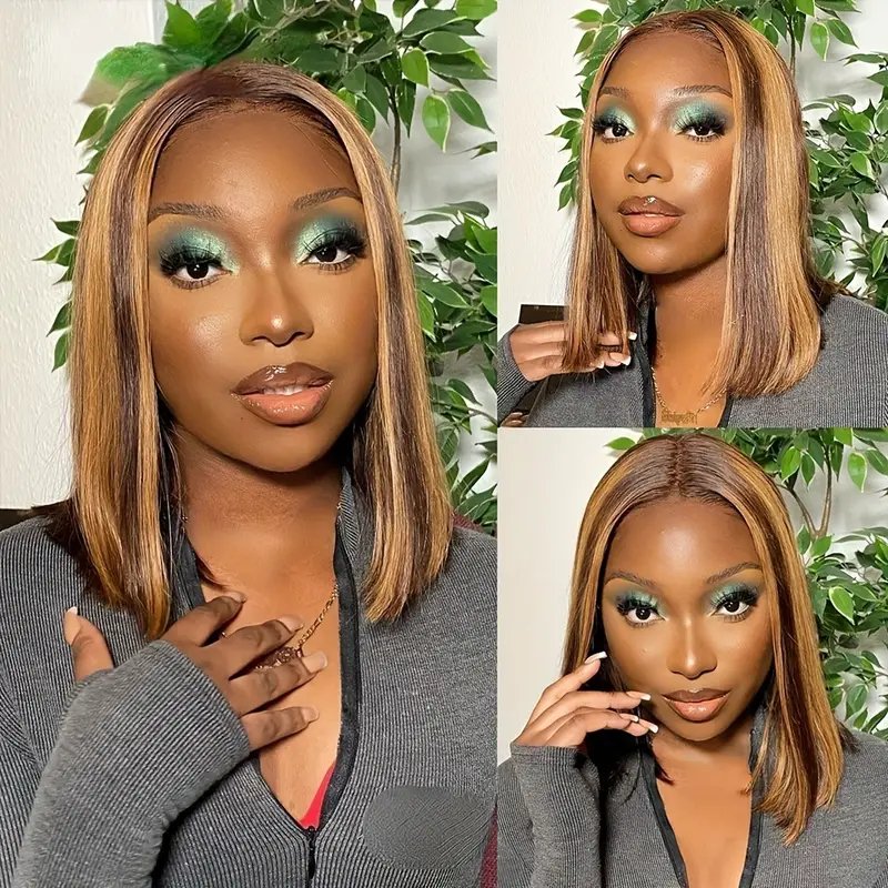 Straight Short Bob Wig Transparent Lace Frontal Human Hair Wigs For Women Honey Blonde Ombre Highlighted 13x4 Lace Front Wig