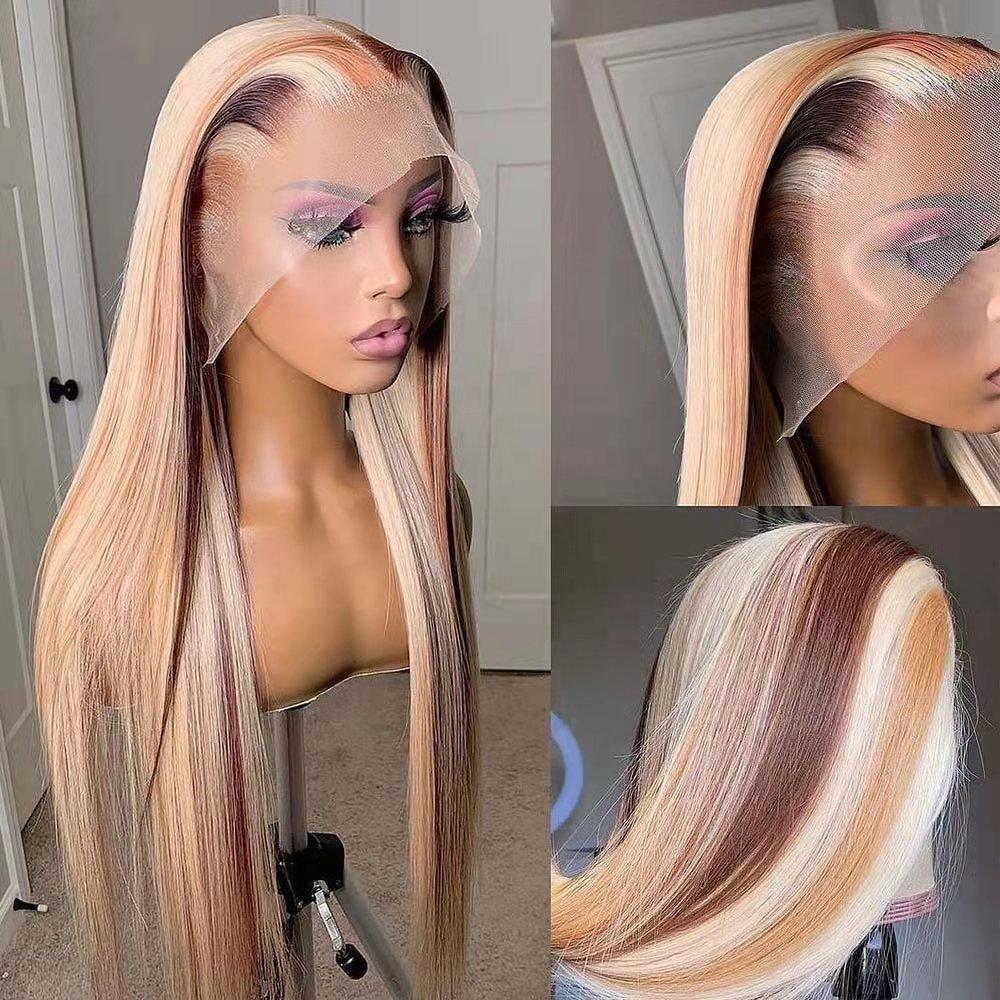 SOBOOMWIGS Highlight Balayage Ombre Colored Body Wave Lace Front Wig Shadow Root Blonde Highlight Human Hair Wigs With Baby Hair