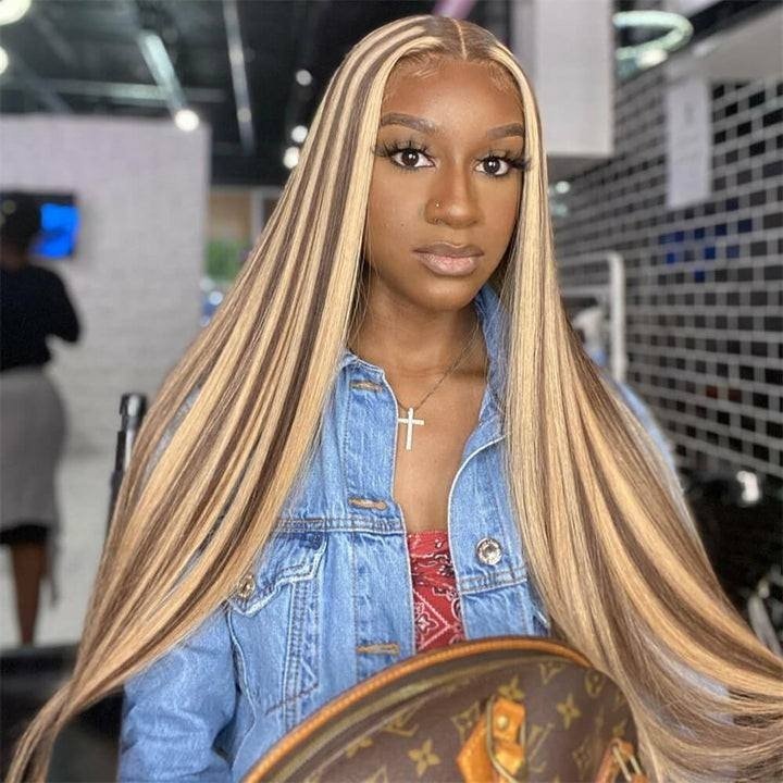 SOBOOMWIGS Highlight Balayage Ombre Colored Body Wave Lace Front Wig Shadow Root Blonde Highlight Human Hair Wigs With Baby Hair