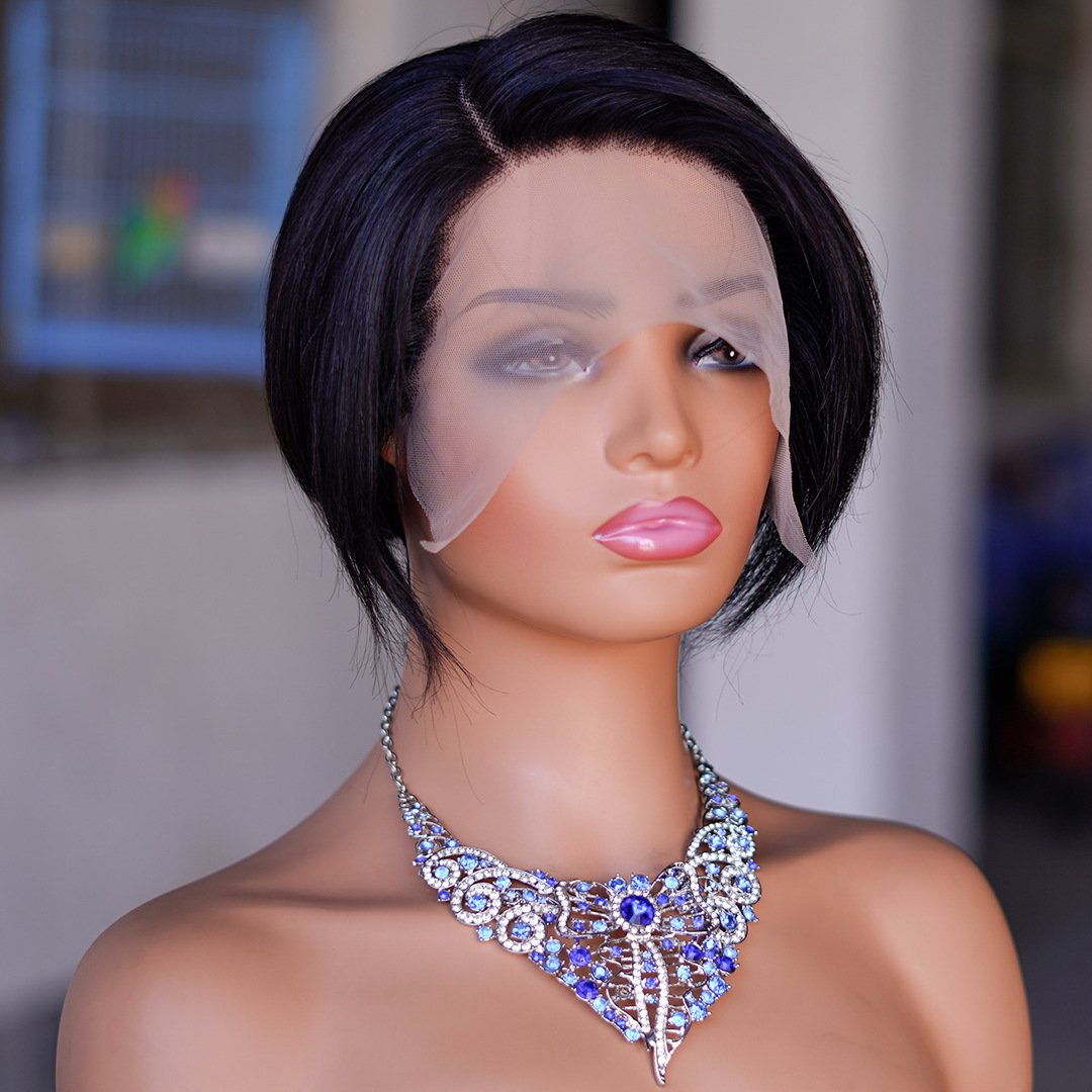 Wholesale Short Bob Wigs Indian Virgin Remy 13x4x1 L Part Lace Front Wigs Short Pixie Cut Human Hair Wigs for Black Women