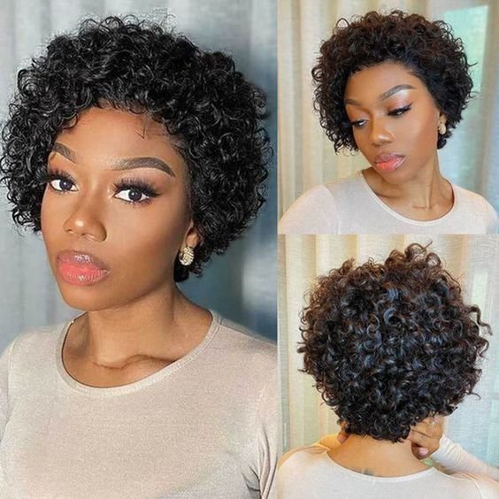13x4 Pixie Curly Wig Pre Plucked 100% Human Hair,Brazilian Short Pixie Wig,Glueless Lace Frontal Pixie Cut Human Hair Wigs