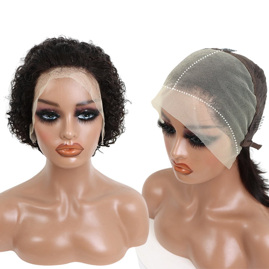 13x4 Pixie Curly Wig Pre Plucked 100% Human Hair,Brazilian Short Pixie Wig,Glueless Lace Frontal Pixie Cut Human Hair Wigs