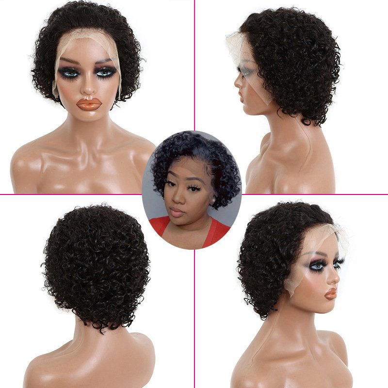 13x4 Pixie Curly Wig Pre Plucked 100% Human Hair,Brazilian Short Pixie Wig,Glueless Lace Frontal Pixie Cut Human Hair Wigs