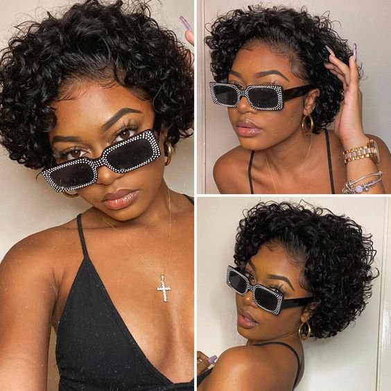 13x4 Pixie Curly Wig Pre Plucked 100% Human Hair,Brazilian Short Pixie Wig,Glueless Lace Frontal Pixie Cut Human Hair Wigs