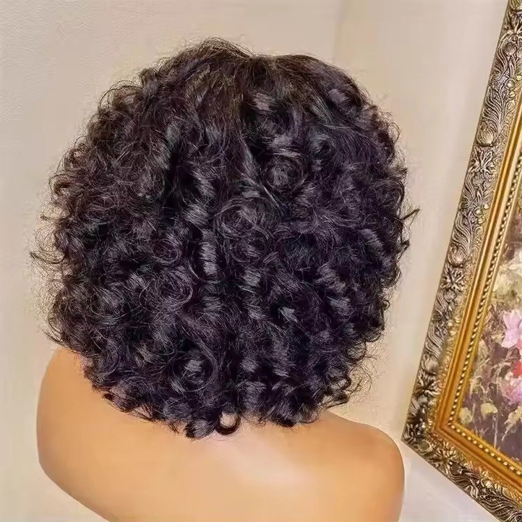 Bouncy Curly Human Hair Wigs with Bangs Brazilian Remy Short Bob Egg Curls Wig Glueless Full Machine Made Wigs for Black Women