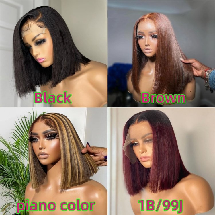 Wholesale Peruvian Bob Wig Lace Front Human Hair Glueless 8-14inch 5X5 HD Lace Closure Wigs Cheap 13*4 Lace Front Bob Wig