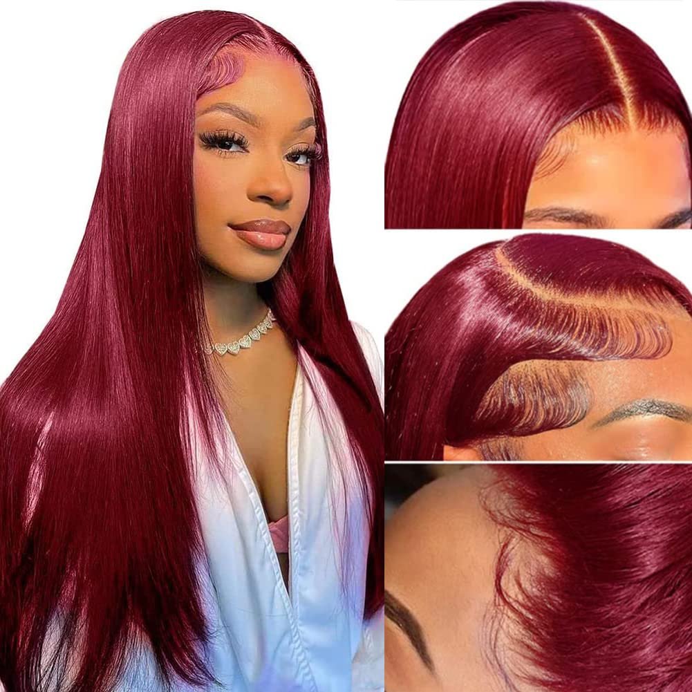 Factory Wholesale Burgundy 99j Wine Red Straight Body Wave Virgin Hair Preplucked 13*4 Full Lace Front 100% Human Hair Wigs