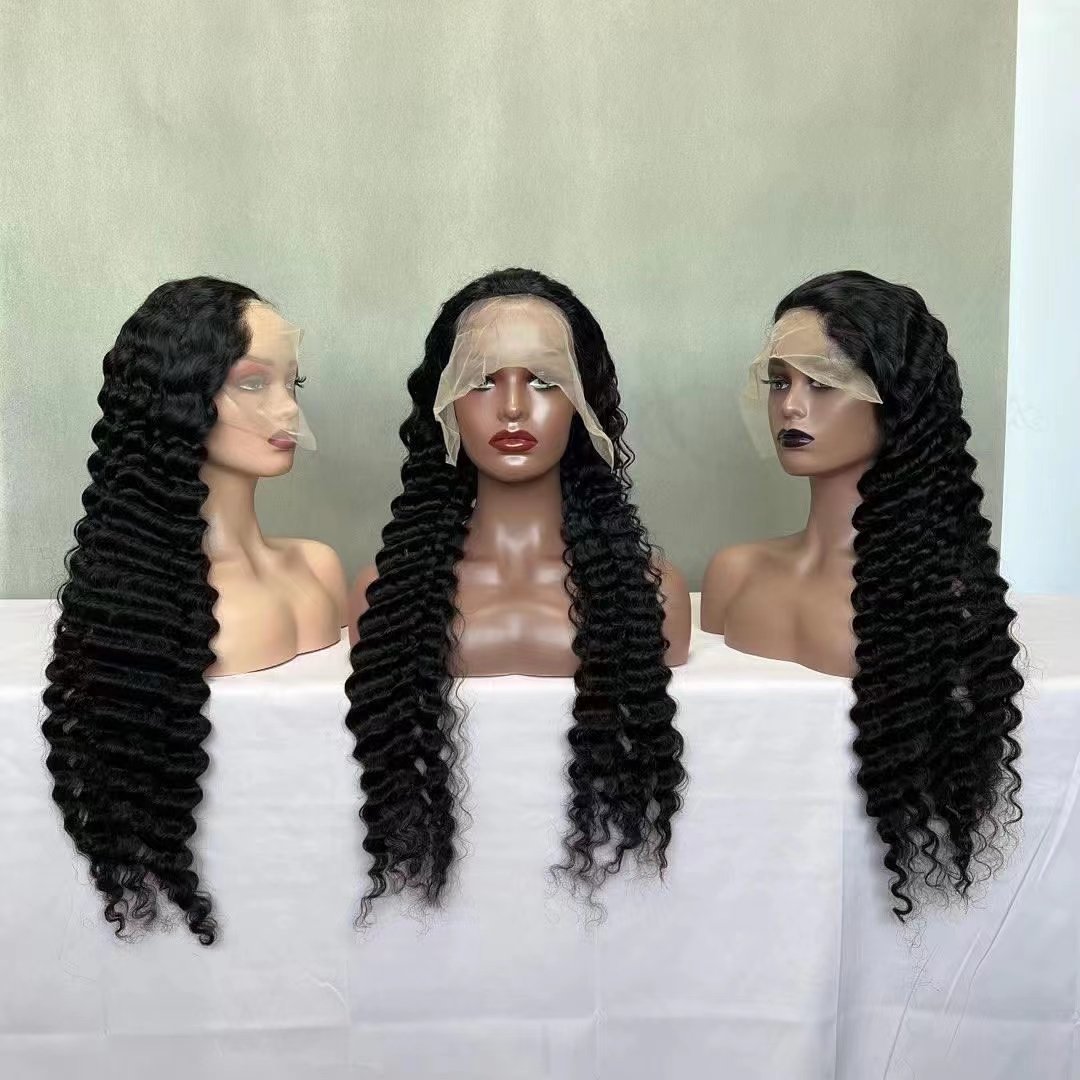Free Sample Deep Wave Human Hair Wigs Raw Vietnamese Hair Deep Curly Lace Front Wig