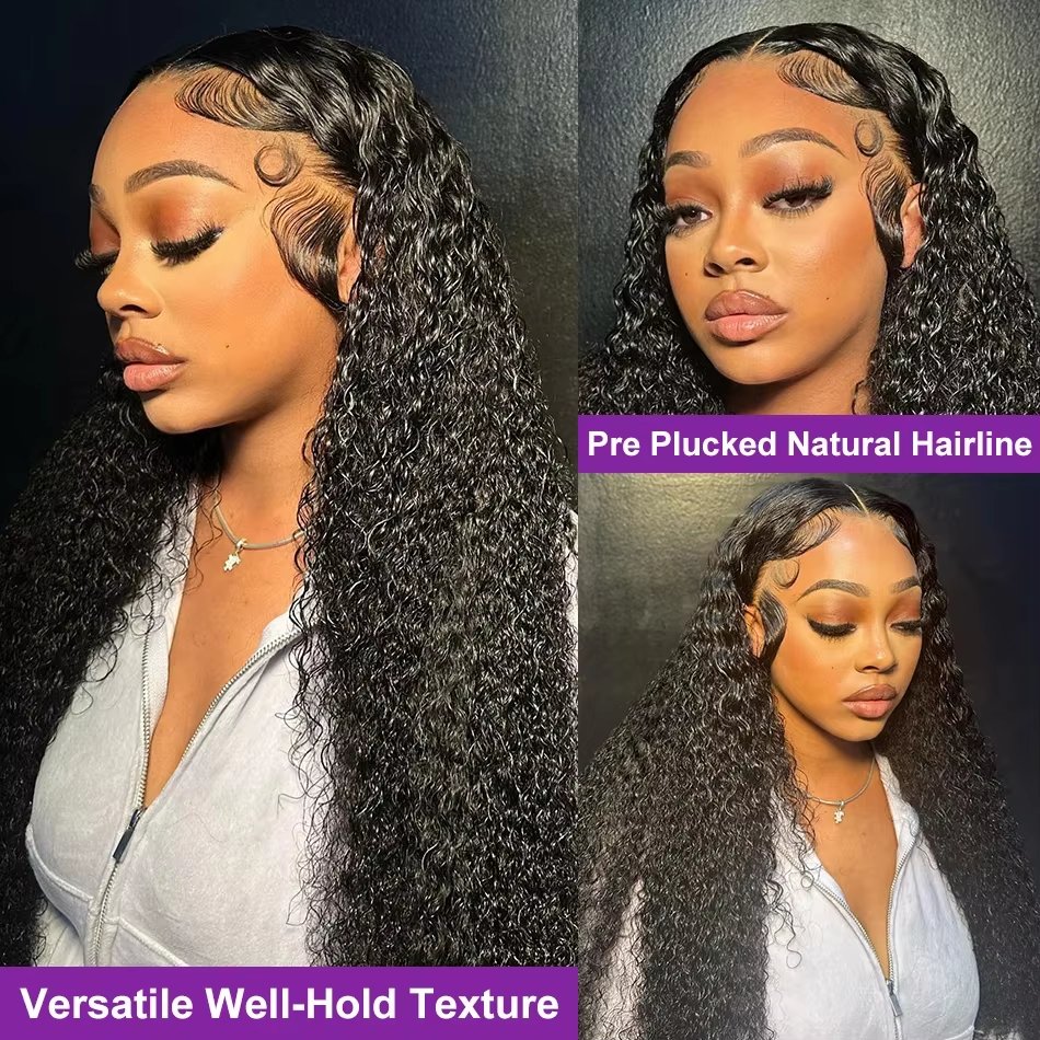 Raw Indian Hair Preplucked Real HD Lace Frontal Wigs Vendor, 40 Inch Curly Deep Wave Human Hair Wigs 360 Full Lace Wig