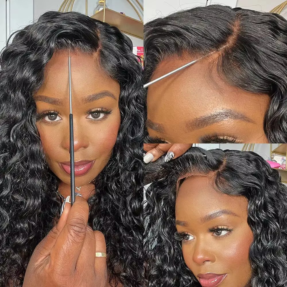 Raw Indian Hair Preplucked Real HD Lace Frontal Wigs Vendor, 40 Inch Curly Deep Wave Human Hair Wigs 360 Full Lace Wig