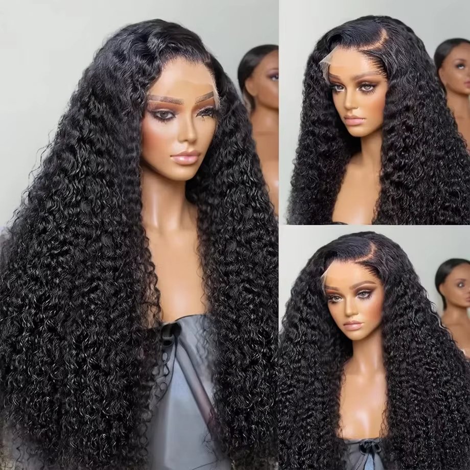 Raw Indian Hair Preplucked Real HD Lace Frontal Wigs Vendor, 40 Inch Curly Deep Wave Human Hair Wigs 360 Full Lace Wig