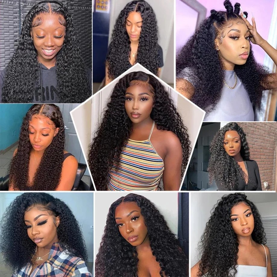 Raw Indian Hair Preplucked Real HD Lace Frontal Wigs Vendor, 40 Inch Curly Deep Wave Human Hair Wigs 360 Full Lace Wig