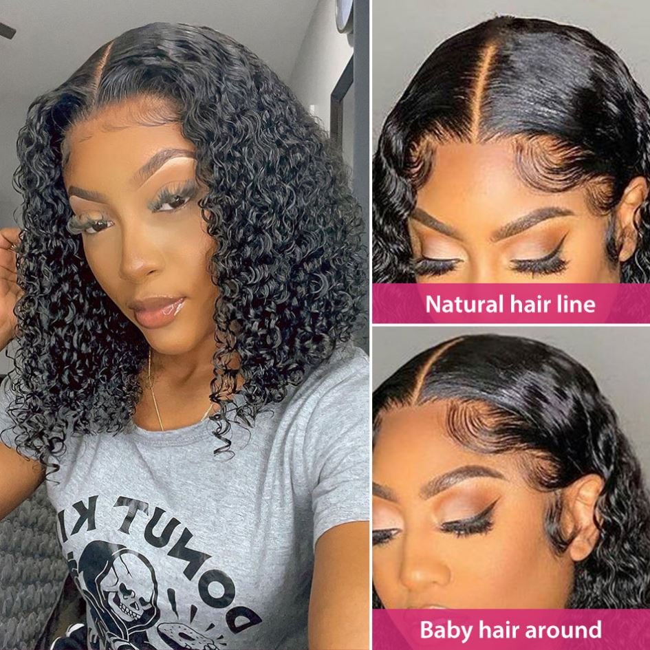 ISWEET Cheap 100% Virgin Curly Short Bob Human Hair Wig Human Hair Lace Front Wigs For Black Women Lace Frontal Wigs Human Hair