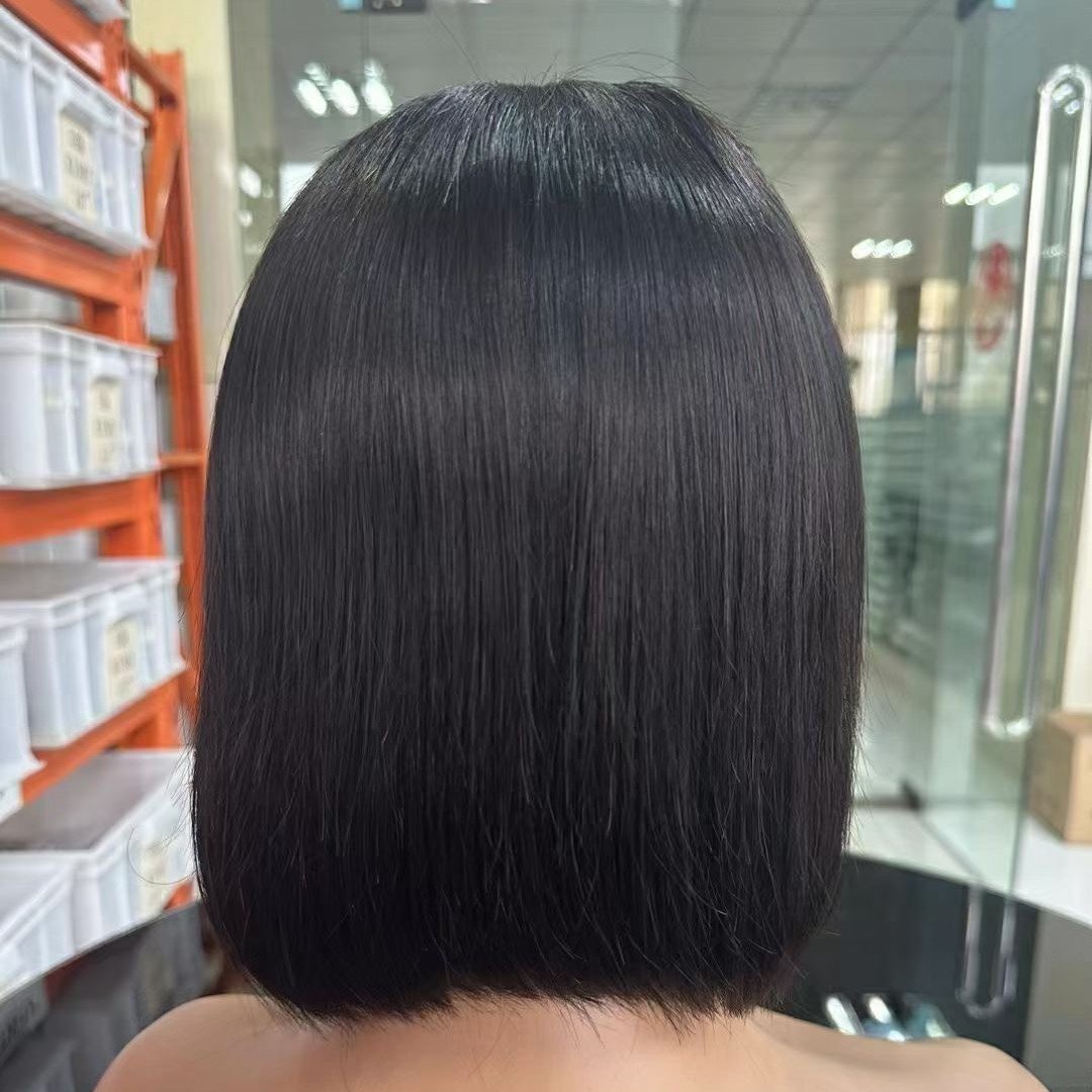 AU ready to ship Woman Wig 100% Human Hair Remy Straight Brazilian Hair machine made 4X4 Bob Wigs with Air Bangs