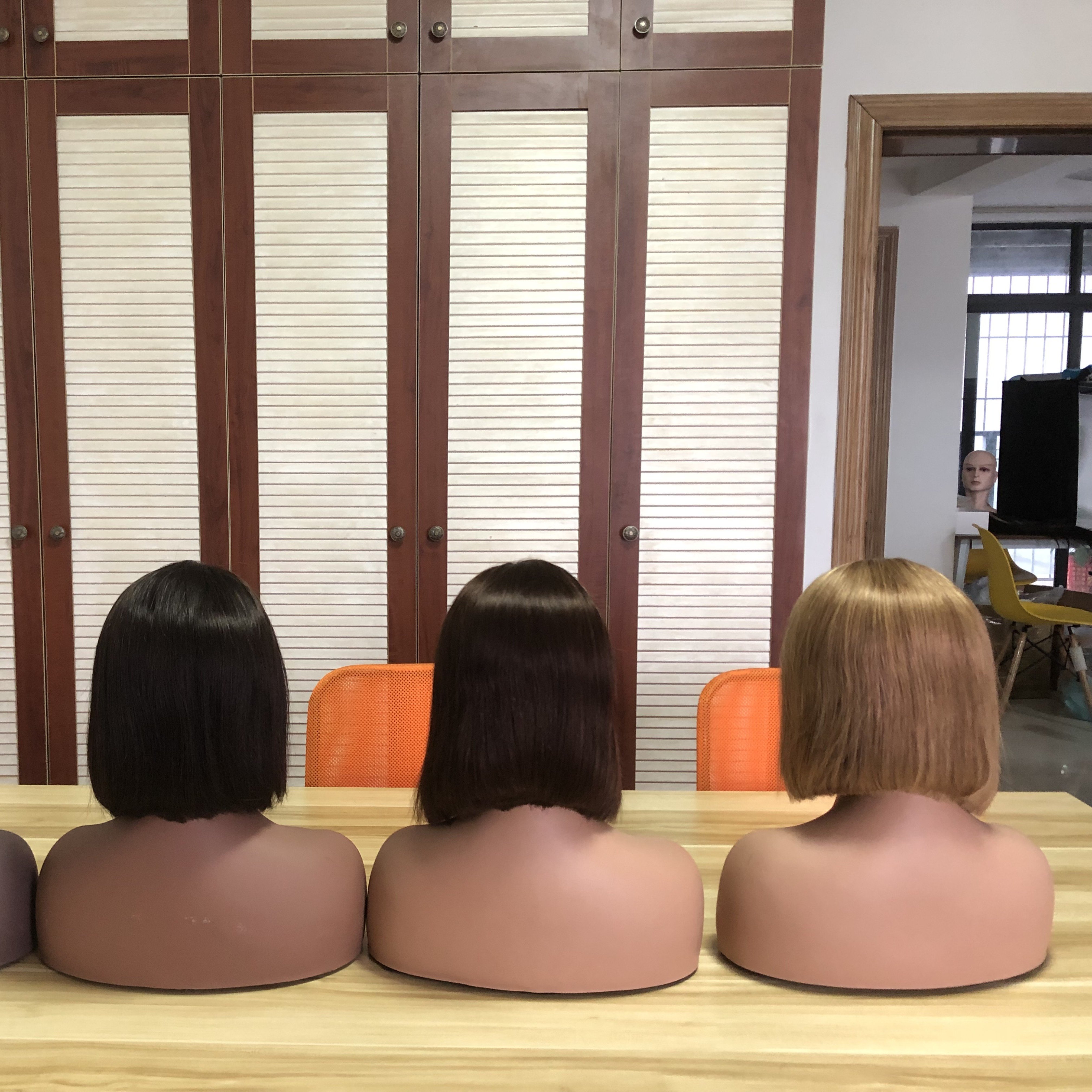 AU ready to ship Woman Wig 100% Human Hair Remy Straight Brazilian Hair machine made 4X4 Bob Wigs with Air Bangs