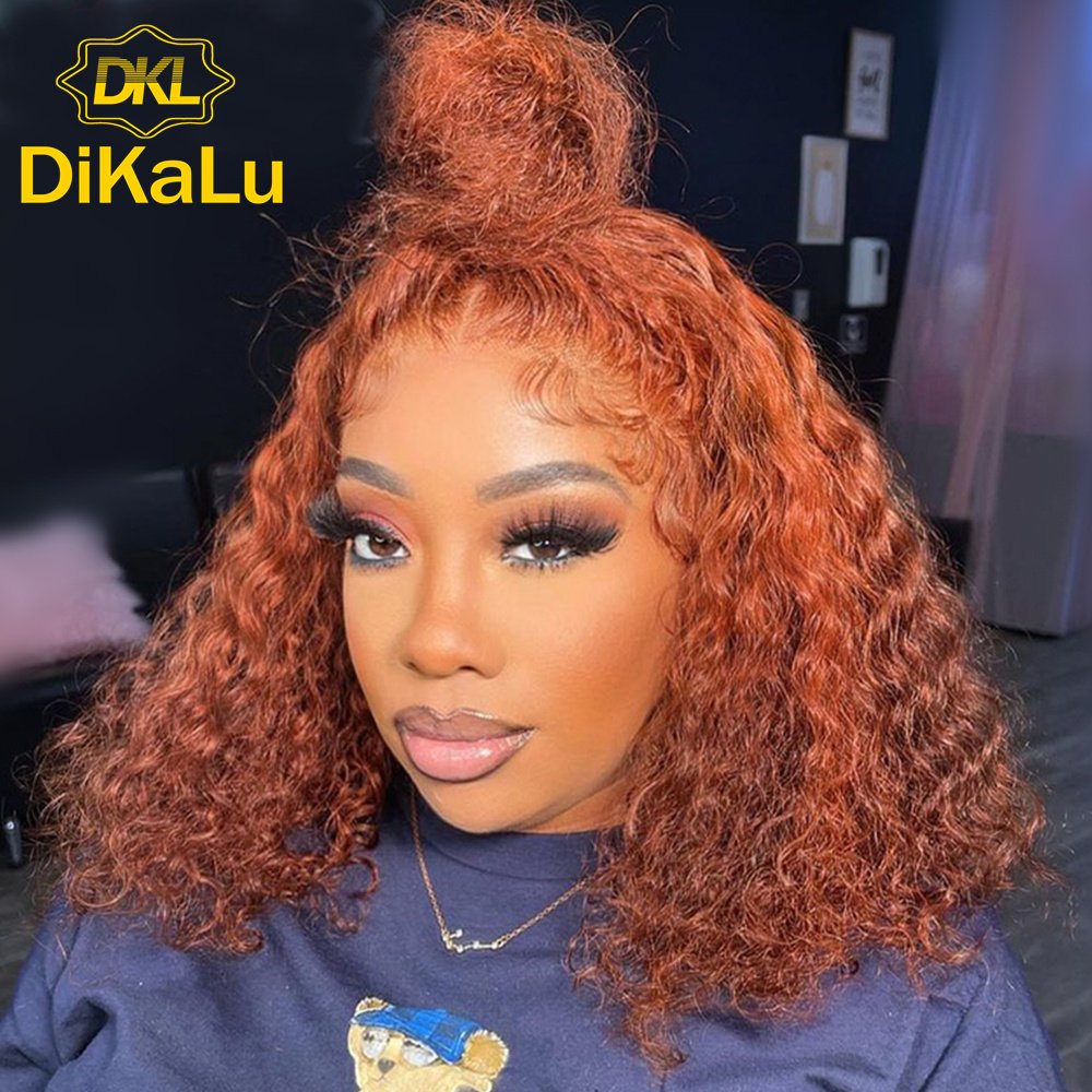 DKL Ginger Orange Short Curly Human Hair Wigs Wet And Wavy Deep Wave Lace Frontal Wig 13x4 HD Deep Curly Lace Front Wigs