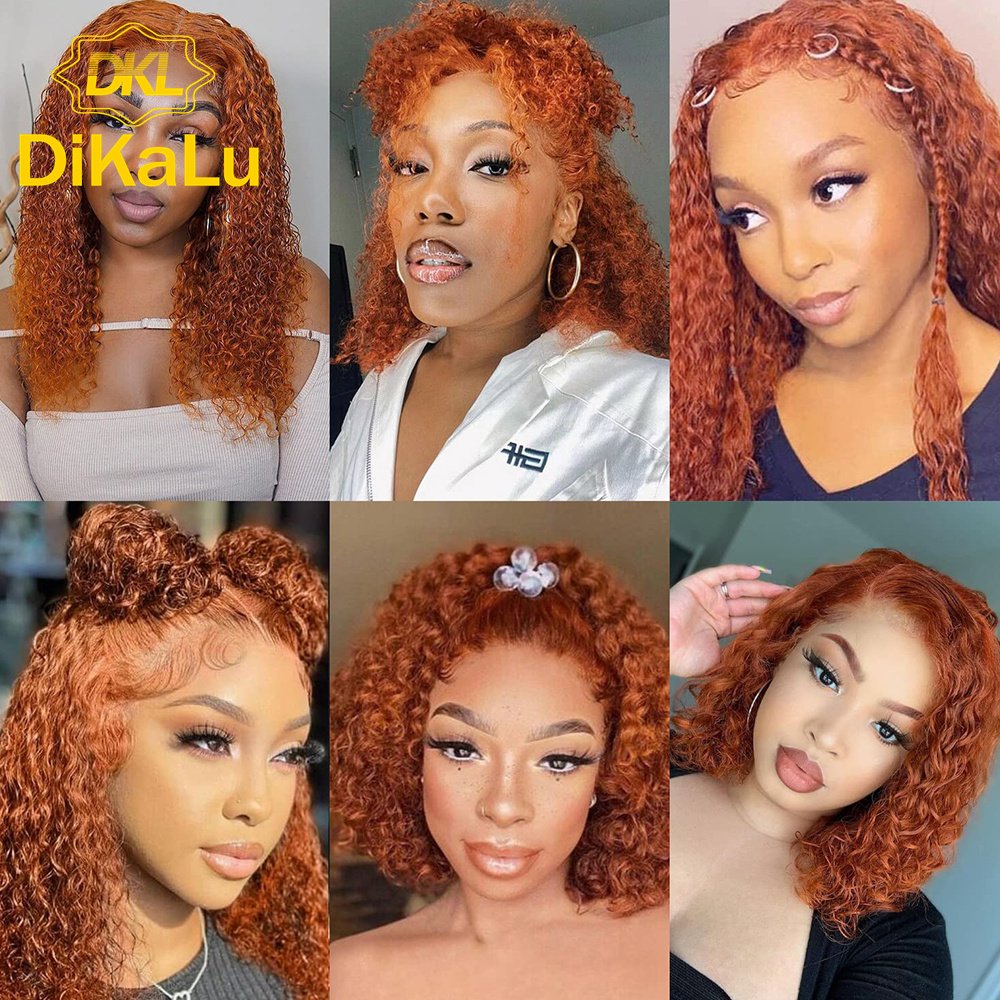 DKL Ginger Orange Short Curly Human Hair Wigs Wet And Wavy Deep Wave Lace Frontal Wig 13x4 HD Deep Curly Lace Front Wigs