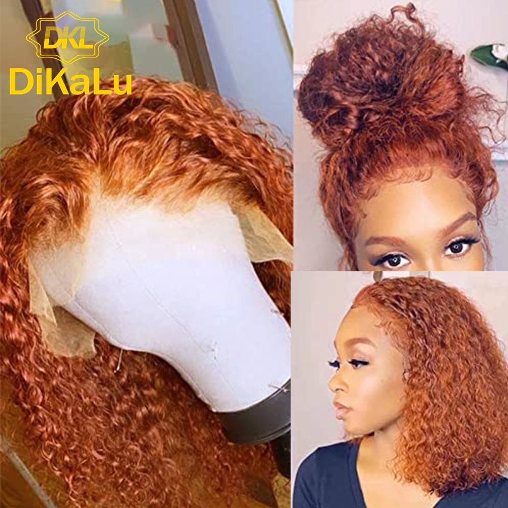 DKL Ginger Orange Short Curly Human Hair Wigs Wet And Wavy Deep Wave Lace Frontal Wig 13x4 HD Deep Curly Lace Front Wigs