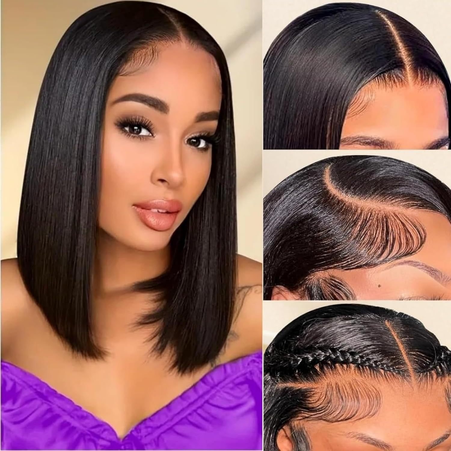 Hot Sale High Quality 12A 13x4 Lace Frontal Straight Natural Black Bob 100% Human Hair Wigs For Black Women