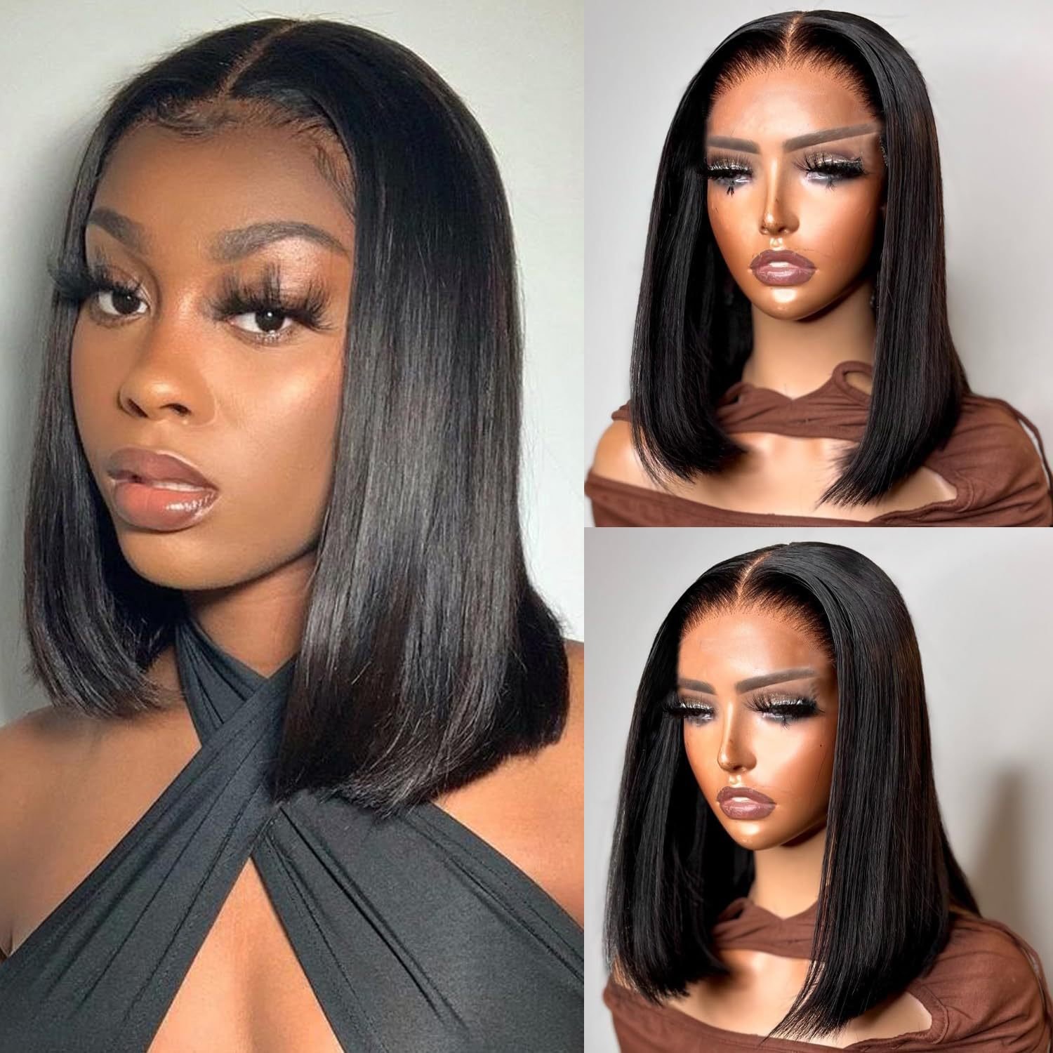 Hot Sale High Quality 12A 13x4 Lace Frontal Straight Natural Black Bob 100% Human Hair Wigs For Black Women