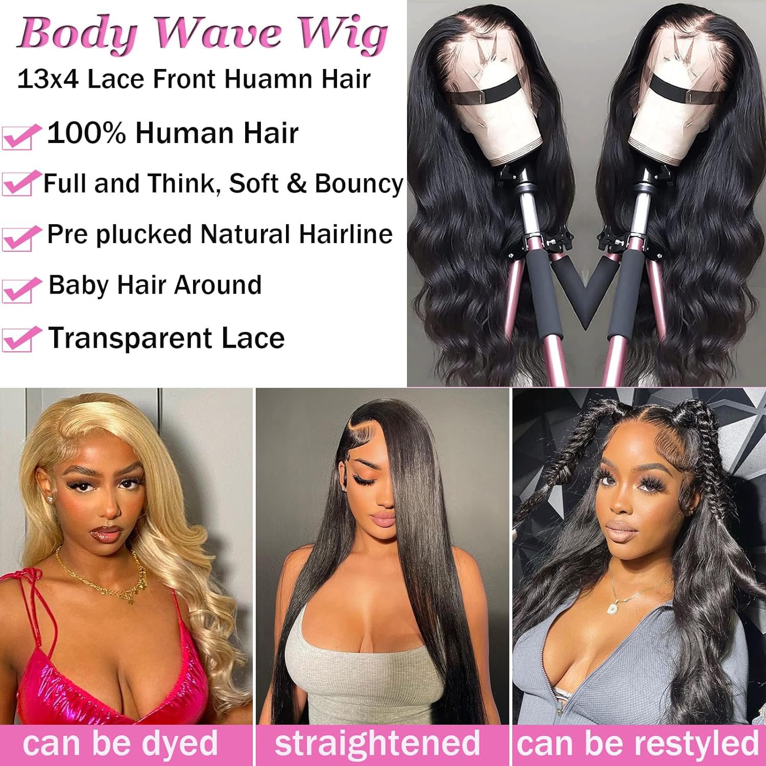 Ready to Ship Brazilian Virgin Hair Body Wave 180% Preplucked 13x4 Transparent Full Lace Front Wigs Human Hair For Black Women
