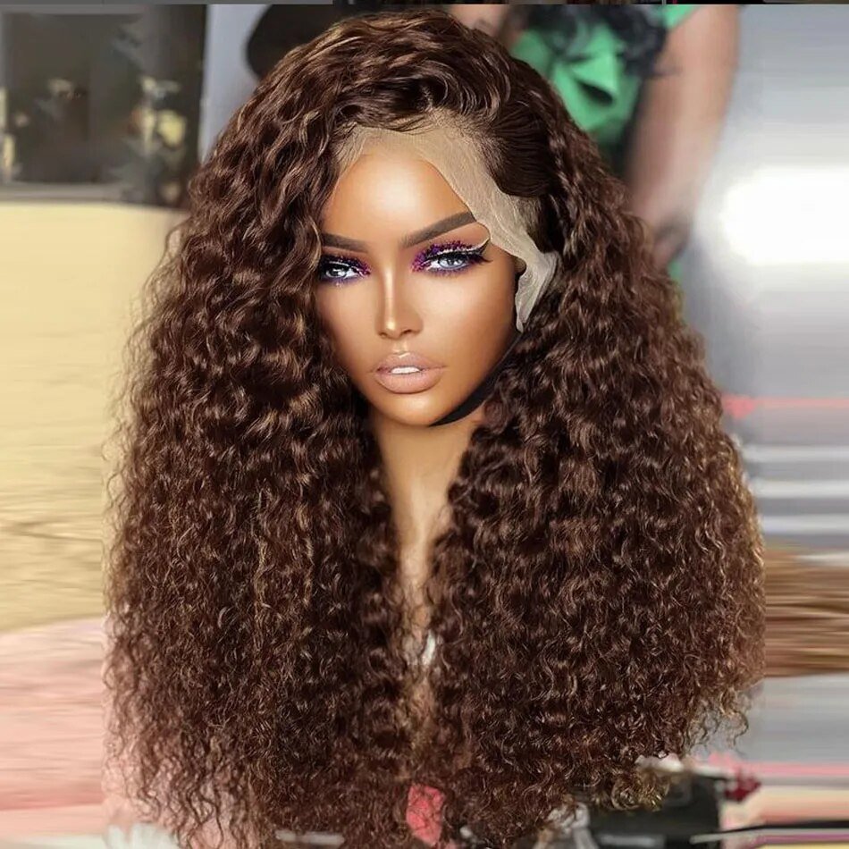 Chocolate Brown Colored Lace Front Wig Deep Wave Frontal PrePlucked Curly Human Hair Wigs For Black Women