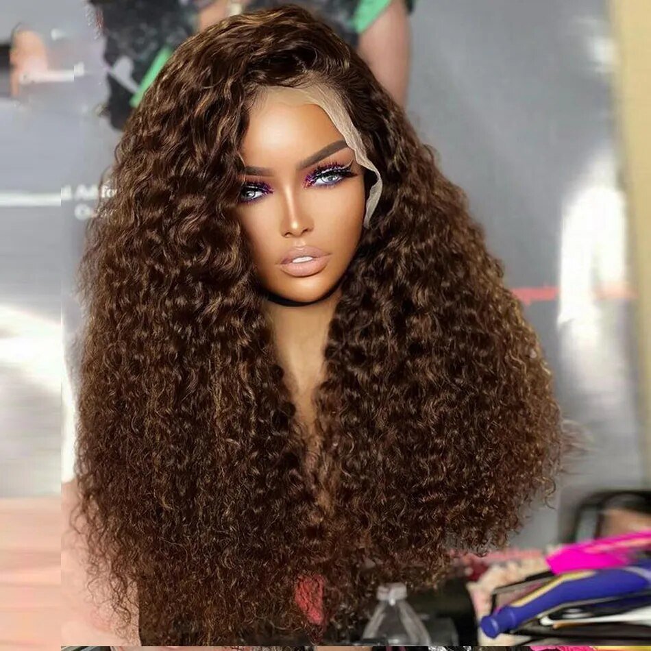 Chocolate Brown Colored Lace Front Wig Deep Wave Frontal PrePlucked Curly Human Hair Wigs For Black Women